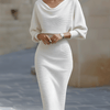 Olivia | White Draped Batwing Midi Dress