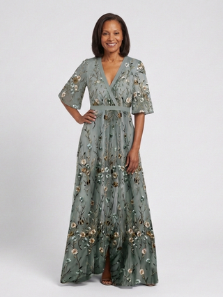 Evadne | Embroidered V Neck Maxi Dress